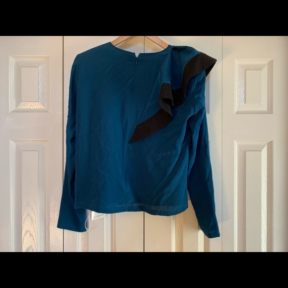 Auth Givenchy Asymmetric Ruffle-front silk top Blue sz 42 - Picture 4 of 13